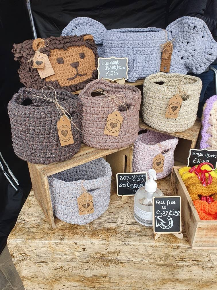 Handmade Crochet Basket (Pink)