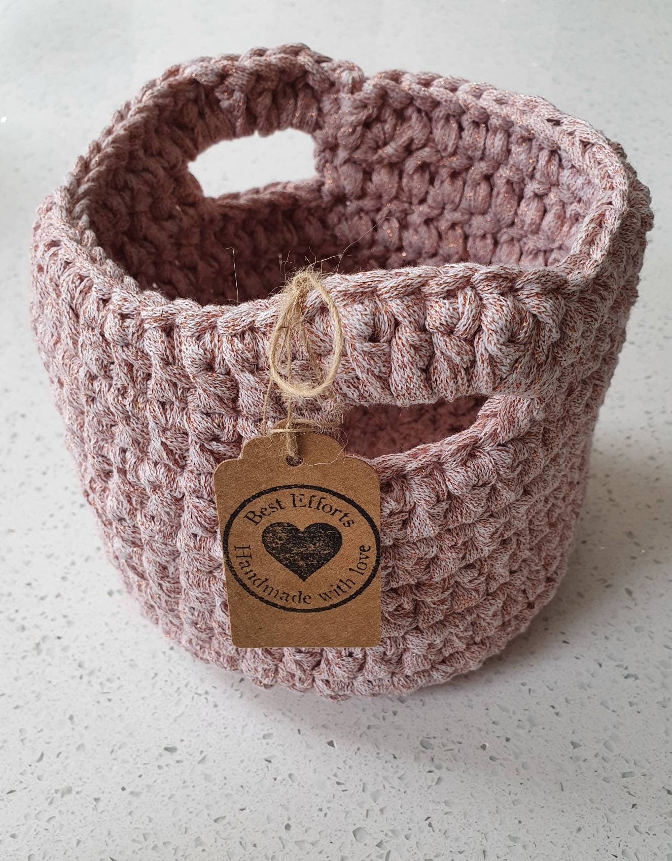 Handmade Crochet Basket (Pink)
