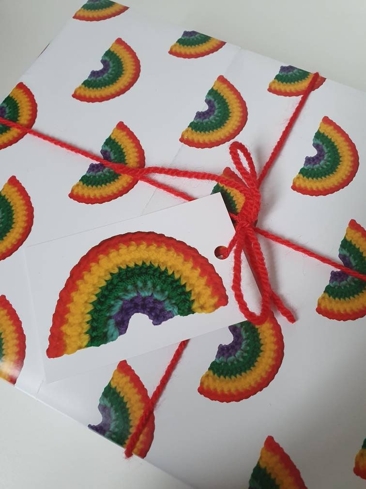 Crochet Rainbow Gift Wrap and Tags Set